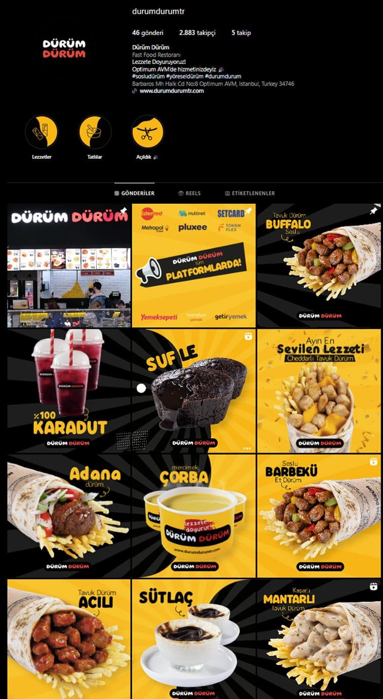 Dürüm Dürüm — Ador Ajans'ın yönettiği fast food restoran Instagram hesabı