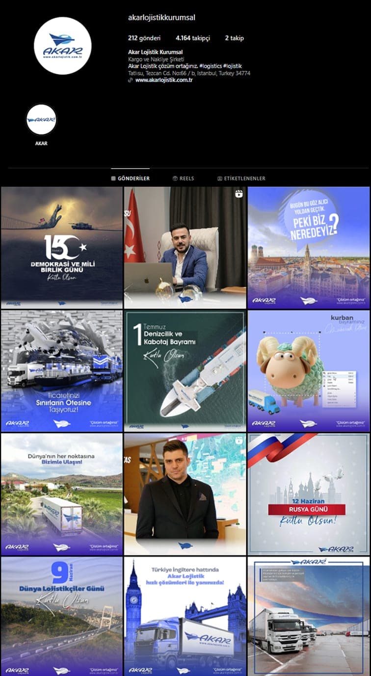 Akar Lojistik — Ador Ajans'ın yönettiği kurumsal lojistik Instagram hesabı