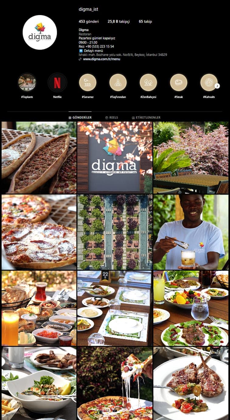 Digma — Ador Ajans sosyal medya yönetimi restoran Instagram akışı