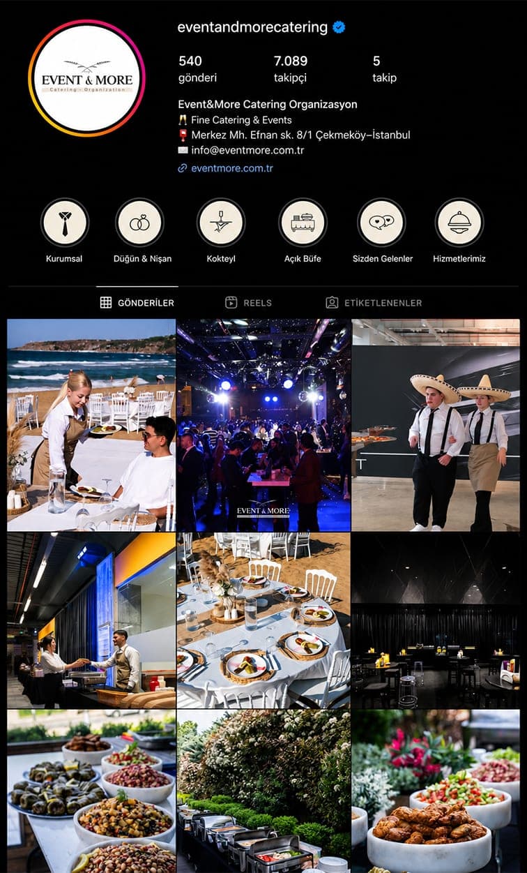 Event & More Catering — Ador Ajans'ın yönettiği etkinlik ve catering Instagram hesabı