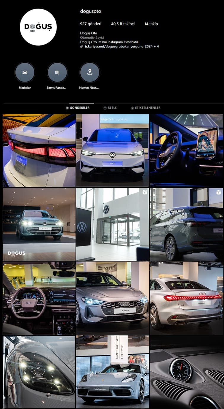 Doğuş Oto — Ador Ajans sosyal medya yönetimi otomotiv Instagram akışı